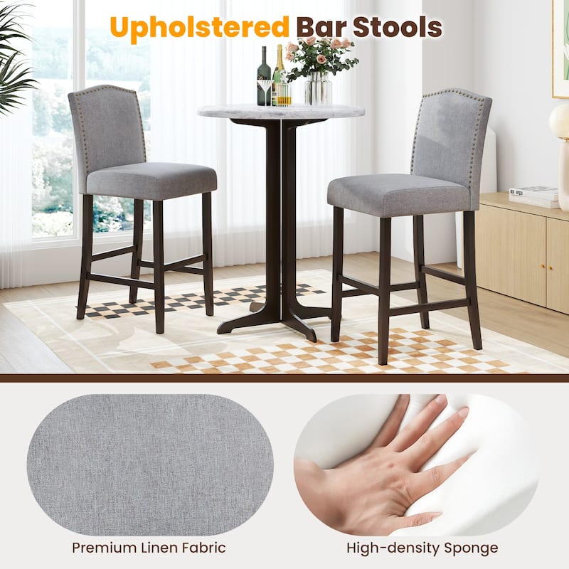 Set of 2 Counter Height Dining Side Barstools with Thick Cushion-Grey - 18.5” x 22” x 45”