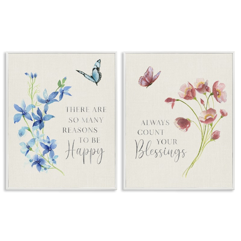 Stupell Inspiring Words with Florals Framed Giclee Art Design By Tava Studios (Set of 2) - 24 x 30 - White