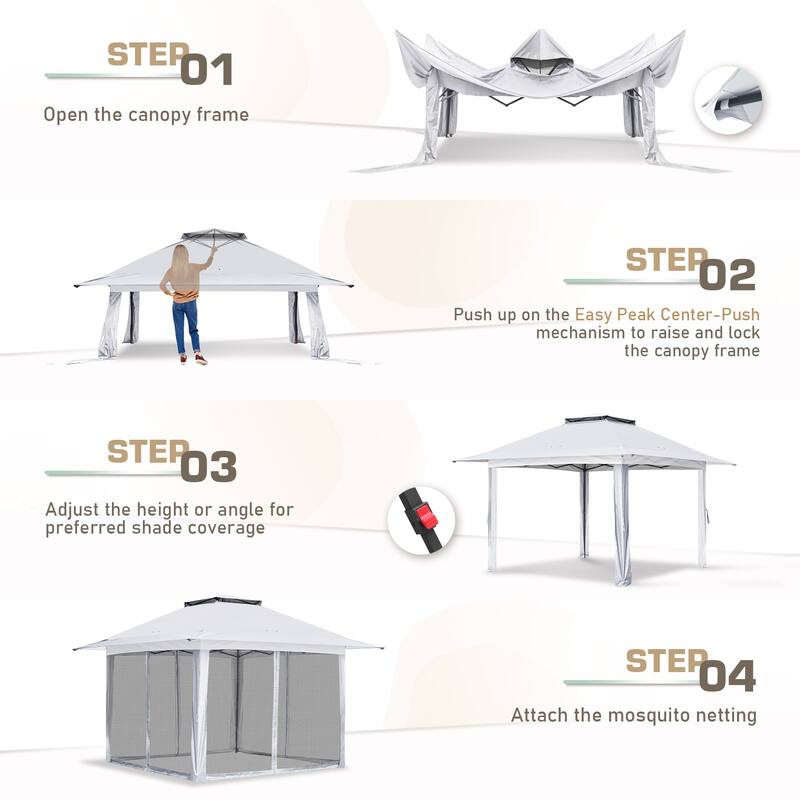 EAGLE PEAK 13x13 Pop Up Gazebo with Mosquito Netting, Easy Up Screened Canopy for Patio and Backyard, Easy Set-up Outdoor Gazebo