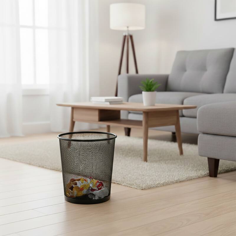 Creative Home 2.5 Gallon Black Steel Mesh Round Wastebasket