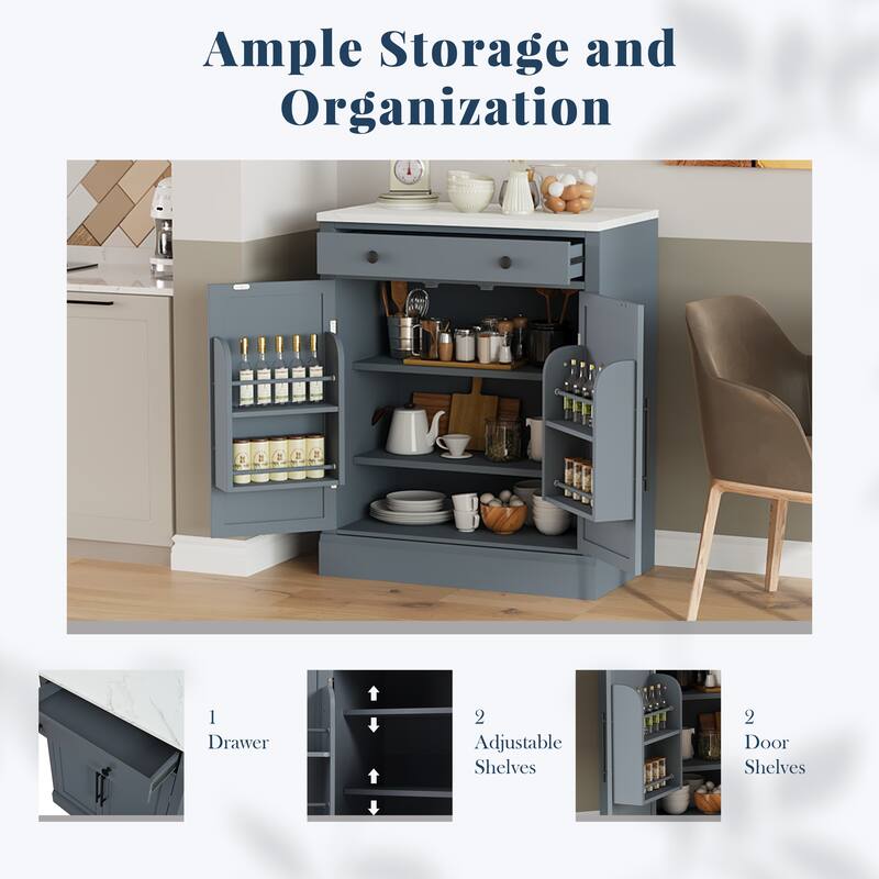 Roomfitters Modern Kitchen Pantry Buffet, Coffee Bar Cabinet with storage units and Shelves