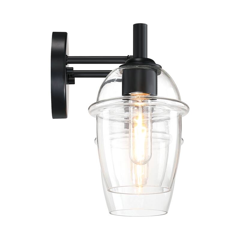 Summer Jazz 16 in. 2-Light Matte Black Vanity Light with Clear Glass Shades for Bathrooms
