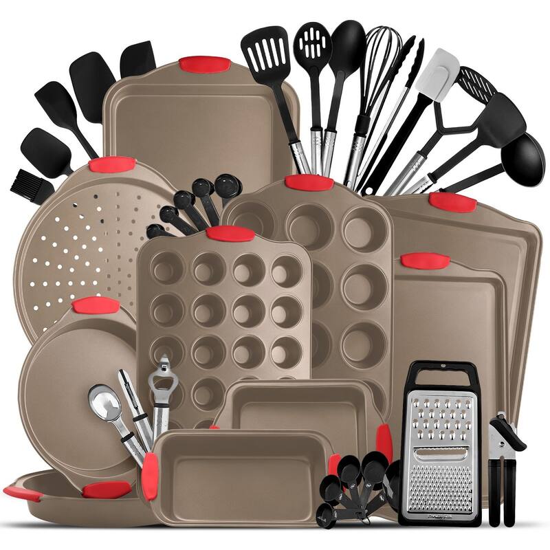 JoyTable 15 Piece Bakeware Set + 24 Piece Utensil Set - Stainless Steel, Non-Stick, Dishwasher Safe, and Heat Resistant