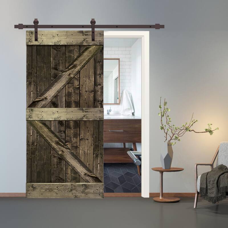 CALHOME K Series Stained Wood Sliding Barn Door with Hardware Kit - Espresso - 42 x 84