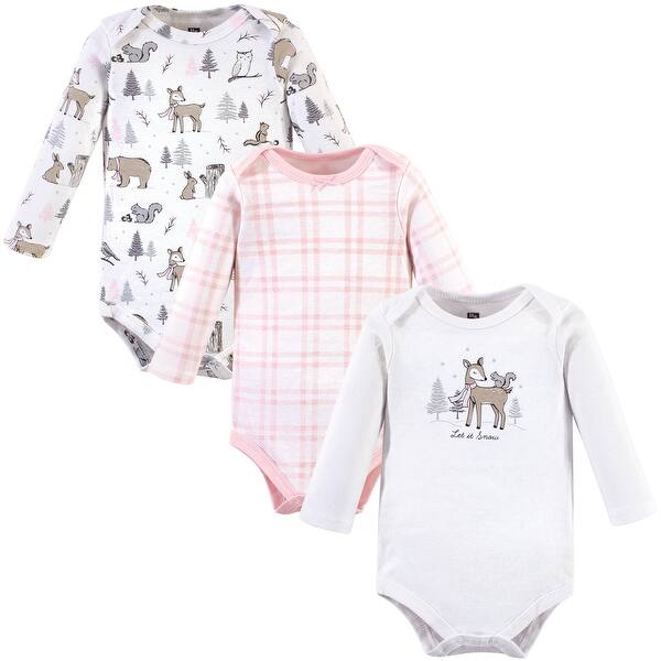 slide 1 of 1, Hudson Baby Infant Girl Cotton Long-Sleeve Bodysuits 3pk, Winter Forest 0-3 Months - Winter Forest 3-Pack