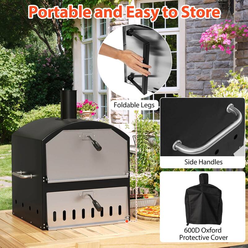 Costway 16" Outdoor Pizza Oven with Stone Peel & Grill Racks Folding - See Details