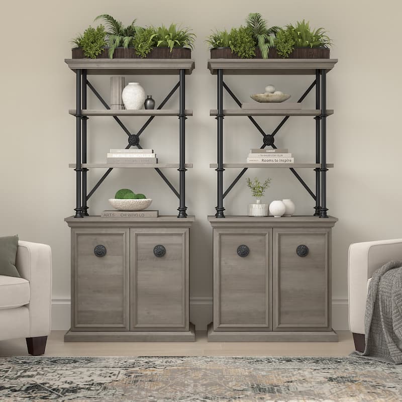 Coliseum Designer Bookcase with Doors (Set of Two) by Bush Furniture - Driftwood Gray