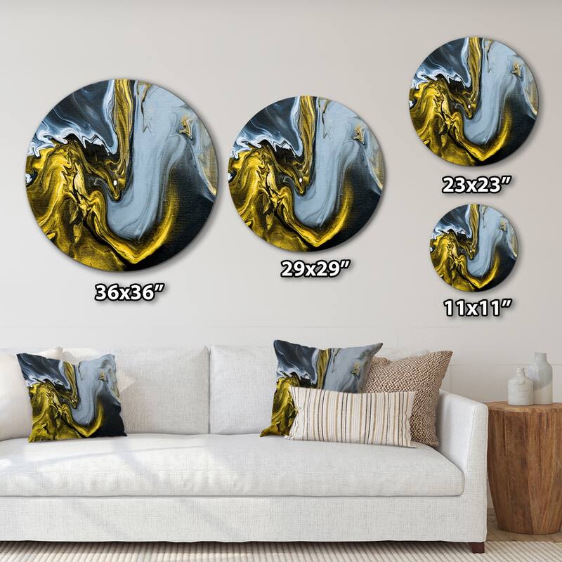 Designart 'Gold White And Yellow Marble Clouds II' Modern Metal Circle