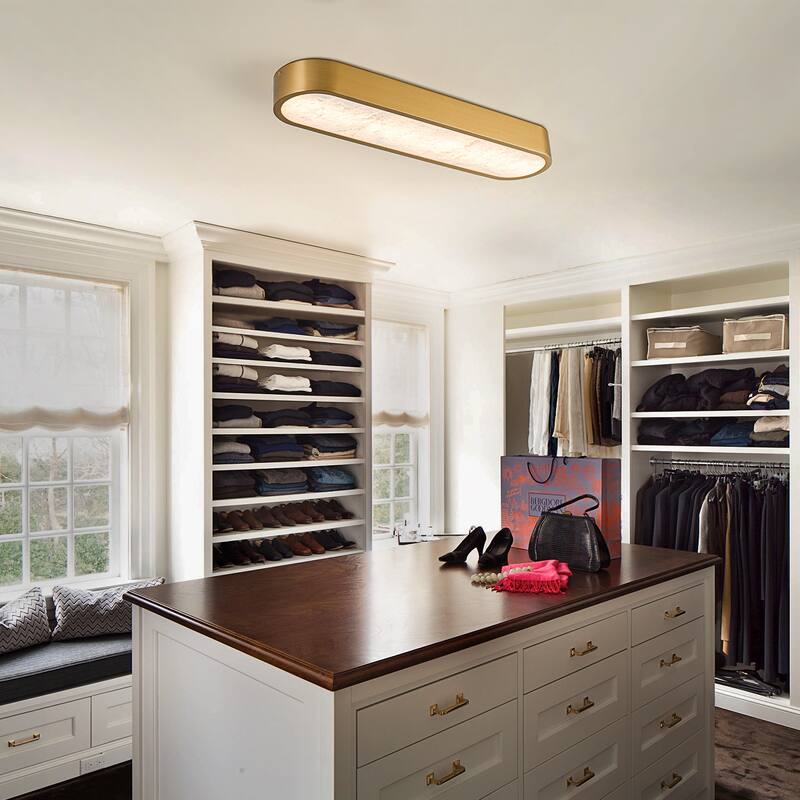 23.6" Dimmable Alabaster Marble LED Flush Mount Ceiling Light for Kitchen Bedroom