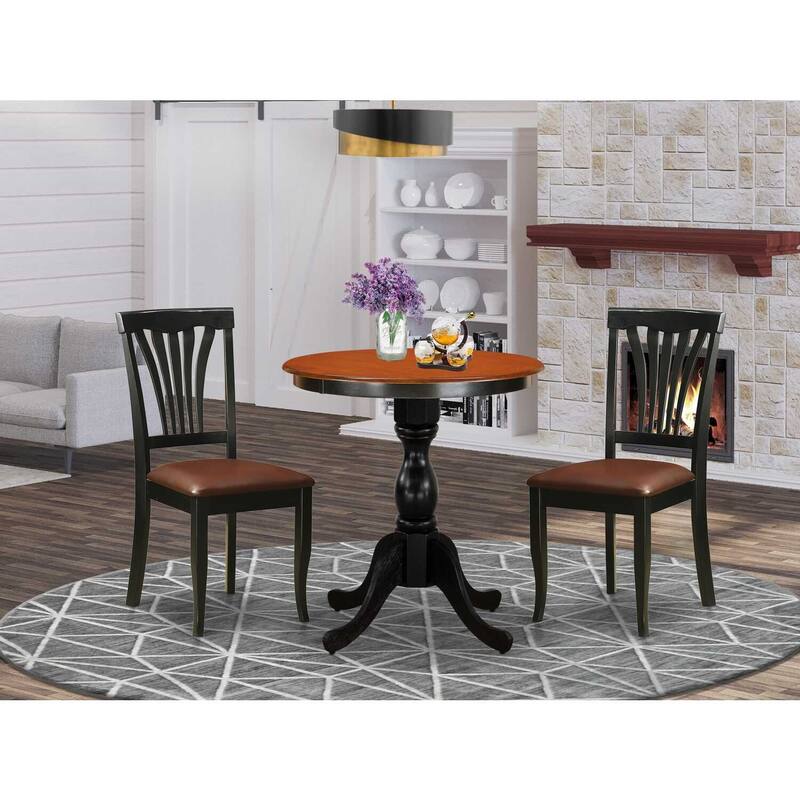 3-Piece Black and Cherry Finish Solid Wood Top - Dining Room Set - Seats 4