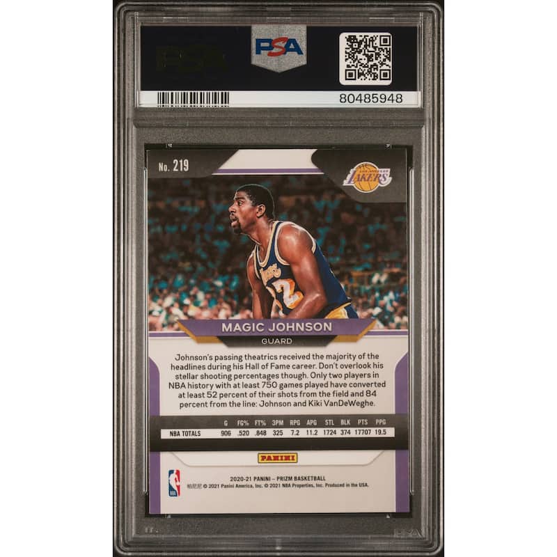Magic Johnson 2020 Panini Prizm Basketball Card #219 Graded PSA 10 - 8'6" x 11'6"