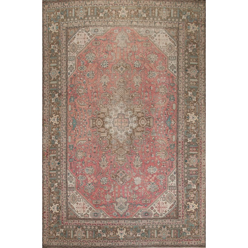 Hand Knotted Oriental 100% Wool Carpet Traditional Medallion Pink Tabriz Area Rug - 12' 4'' X 9' 5''