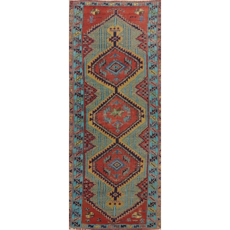 Hand Knotted Oriental 100% Wool Carpet Traditional Tribal Oranges & Rust Ardebil Runner Rug - 9' 5'' X 3' 1''