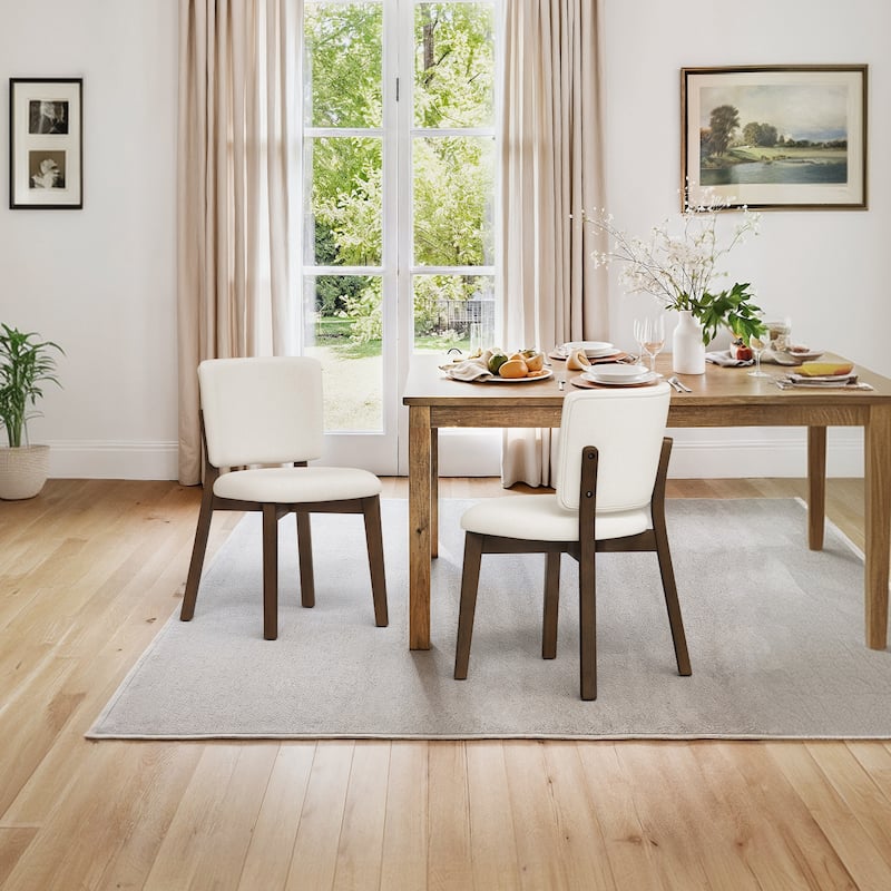 Fabric Upholstered Dining Chairs Set of 2/4 with Wooden Legs, Modern Kitchen Dining Chairs with Back, Walnut Flaxen