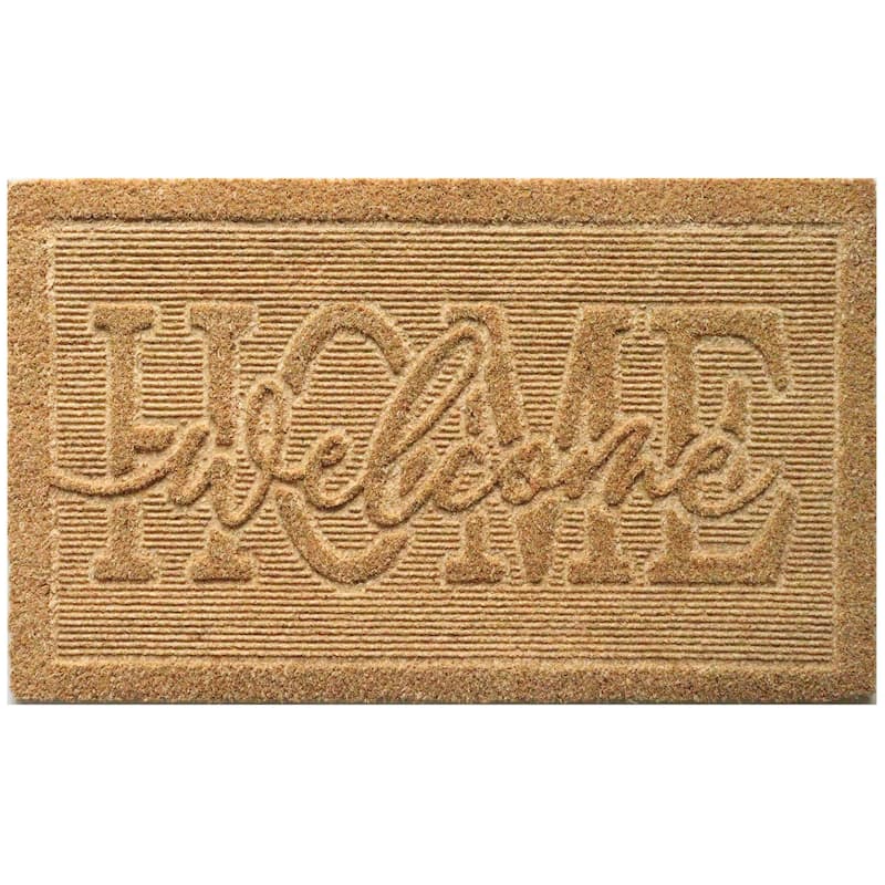 Gardenised Heavy Duty Coco Coir Doormat Non Slip PVC Baking Embossed Welcome Design Natural Coconut Fiber Floor Mat 18x30" - Bright Welcome