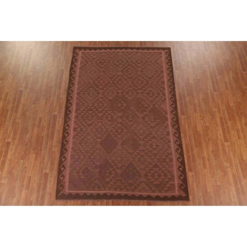 Hand Woven Oriental 100% Wool Carpet Southwestern Geometric Pink Kilim Area Rug - 9' 8'' X 6' 5''
