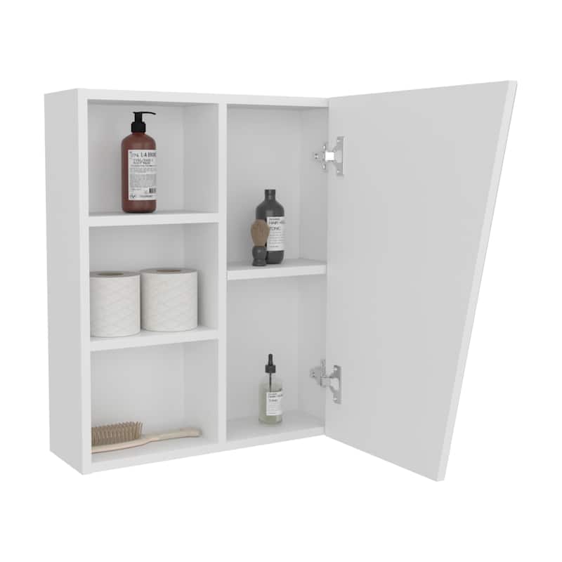 Quintana Wall-Mounted Mirror Medicine Cabinet With One Door And Four Open Compartments, White