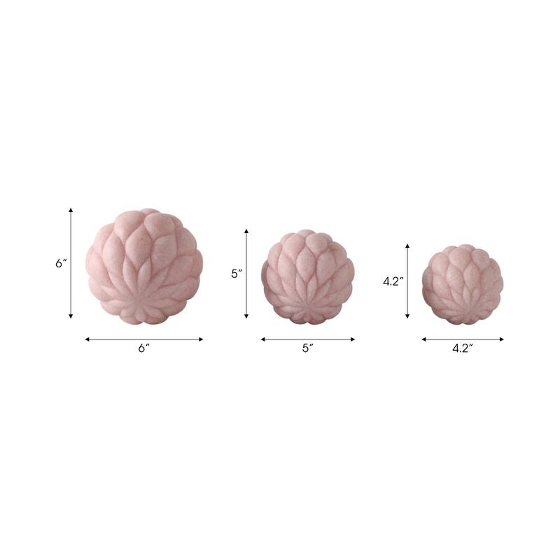 Polyresin Orbs Textured Sculpted Design (Set of 3) - 6", 5", 4" Pink - 6" x 6" x 6"