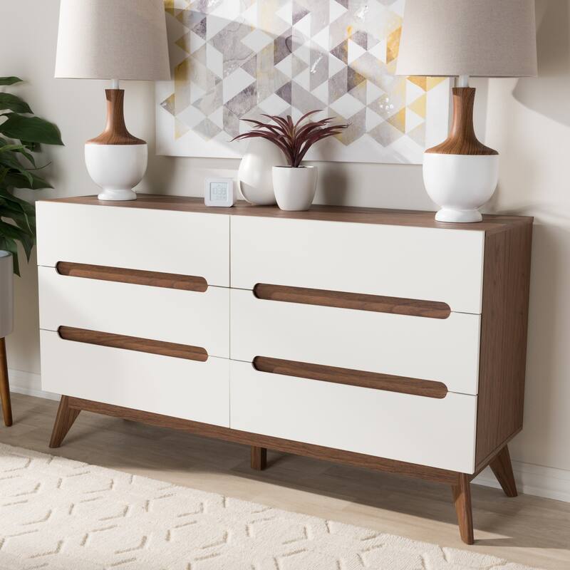 6-Drawer Wood Dresser - Modern Storage Chest, Bedroom Furniture, Cutout Handles, 55.98" Wide