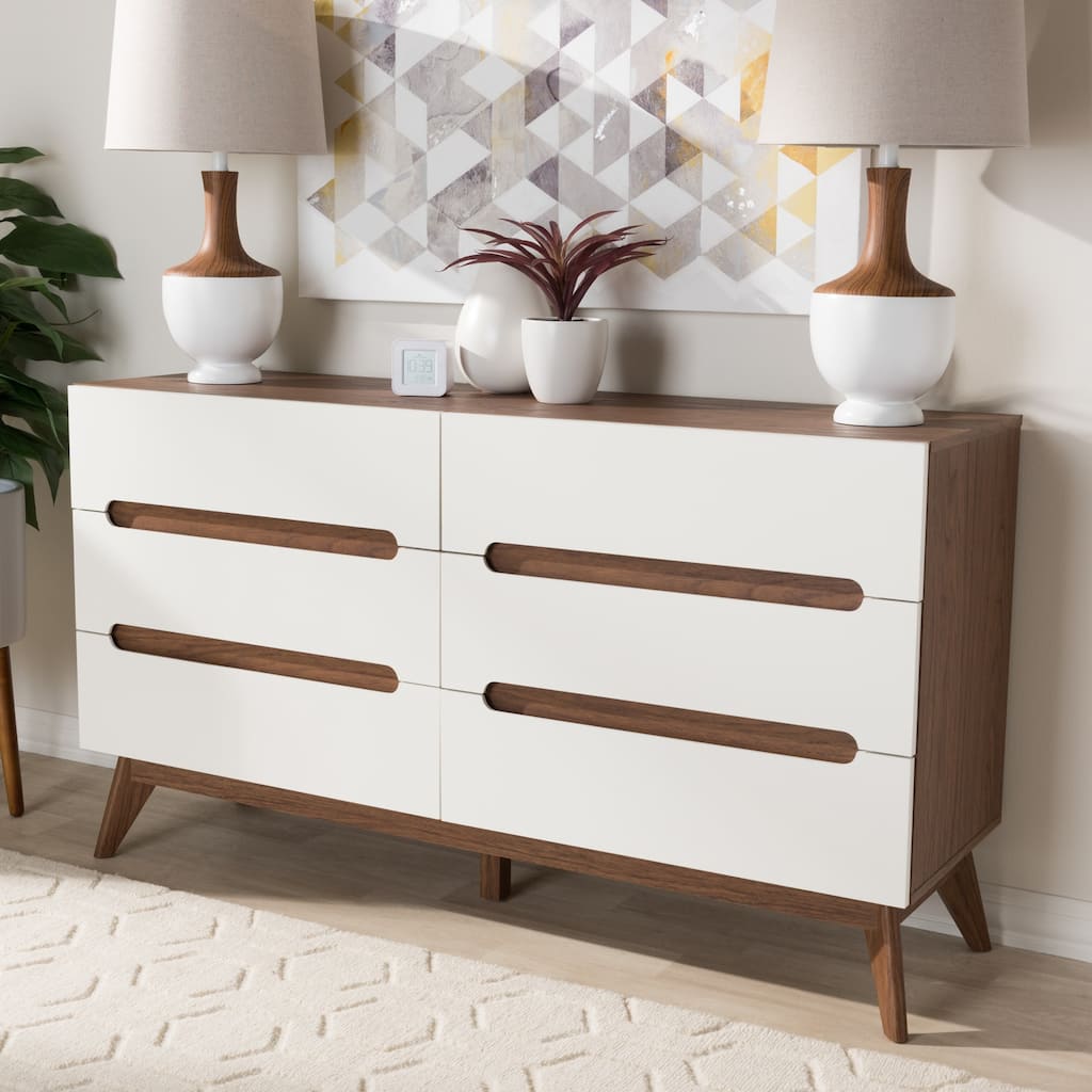 6-Drawer Wood Dresser - Modern Storage Chest, Bedroom Furniture, Cutout Handles, 55.98" Wide