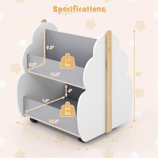 Costway Kids Wooden Bookshelf with Wheels 2-Tier Toy Storage Shelf - See Details
