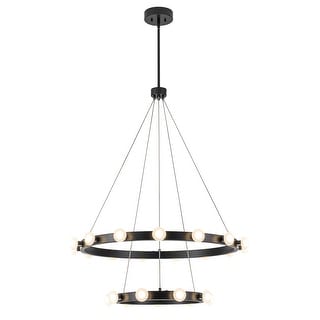 Rezz Black LED Wagon Wheel Two-Tier Round Large Chandelier - 33.86 in. W x 42.52 in. H x 33.86 in. D