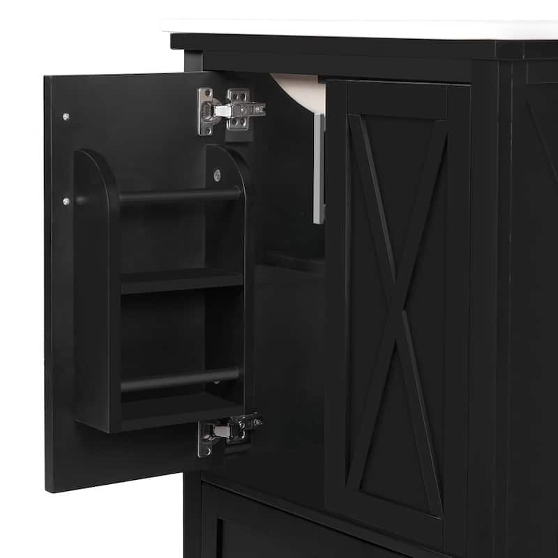 24" Bathroom Vanity with Single Sink, 2 Soft-Close Doors, 1 Divided Drawer, Dual Storage Shelves