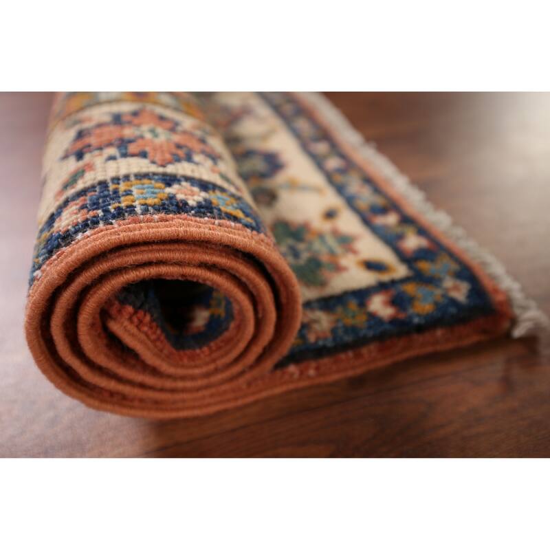 Geometric Kazak Accent Rug Handmade Orange Wool Carpet - 2'0" x 3'0"