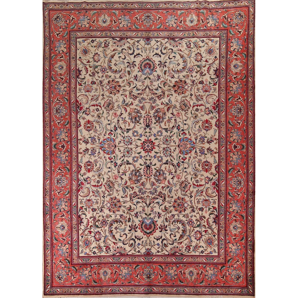 Signed Sarouk Vintage Persian Area Rug Handmade Wool Carpet - 9'10" x 12'6"