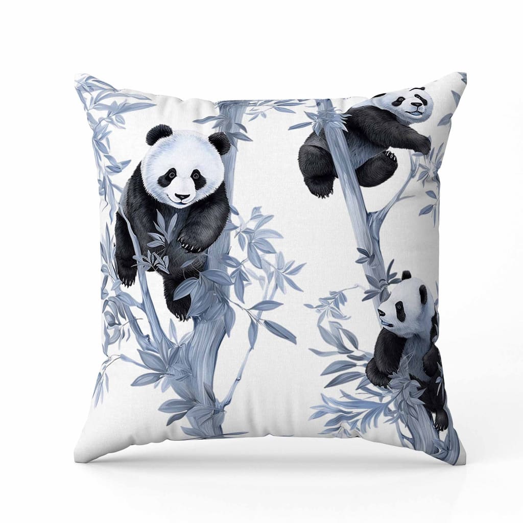 Climbing Panda Faux Suede Reversible Throw Pillow Blue and Black
