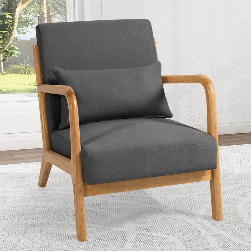 Mid-Century Modern Leisure Chair with Solid Wood Feet for Living Room, Dark Grey