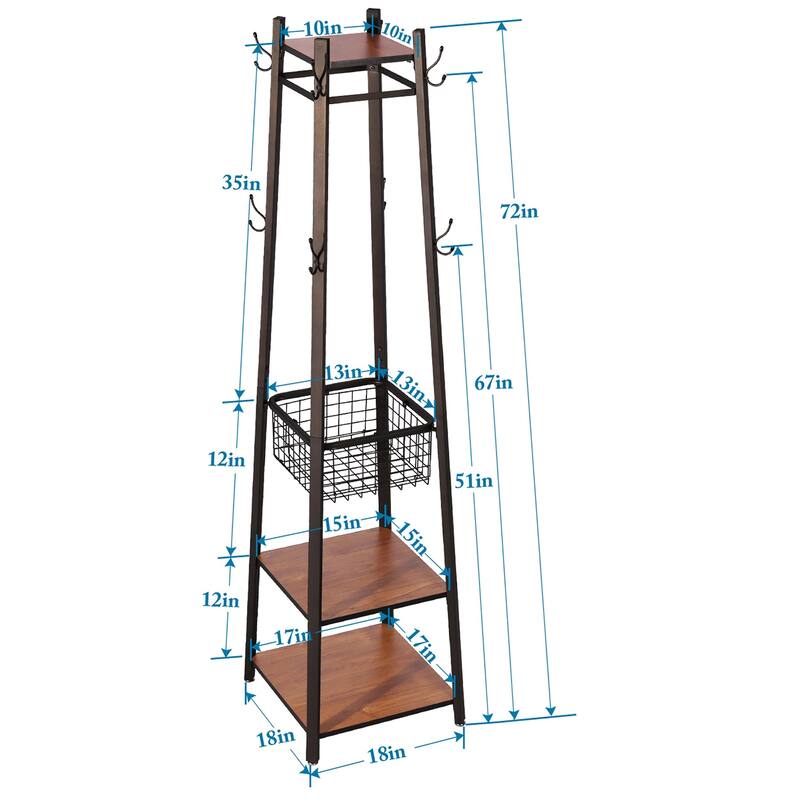 VECELO 72" Industrial Brown Coat Rack with Shelves Multi-functional Space Saving Storage Stand for Entryway Living Room
