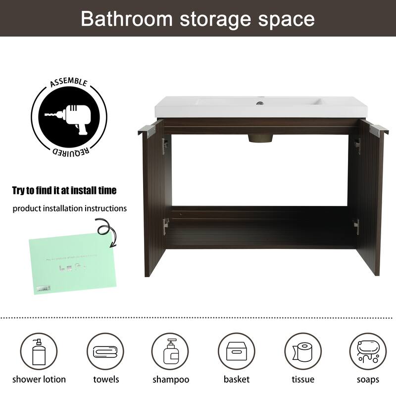 Malwee 24"/30"/36"/48" Bathroom Vanity with Sink, Floating Bathroom Vanity with Soft Close Door
