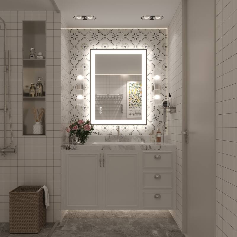 Extra Large Black Frame LED Bathroom Vanity Mirror with 3 Years Warranty and UL Certified