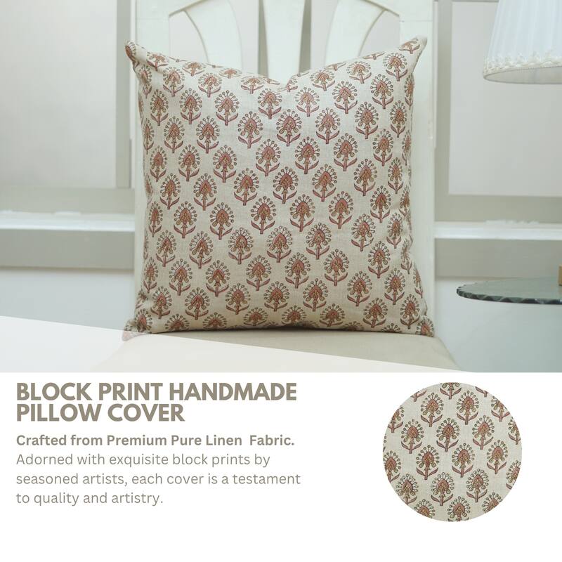 Fabdivine Cushioncase Floral Block Print Accent Pillow Cover for Sofa, Chair, Bed 26x26 Inch Square Fall Décor, Gurukul