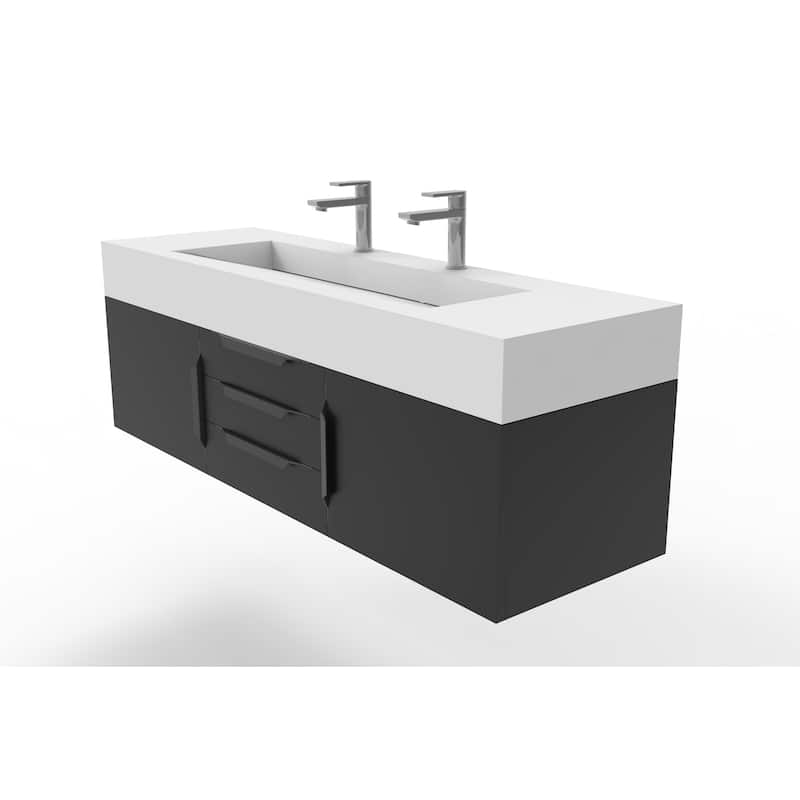 Nile 60" Wall Mounted Bathroom Vanity Set w/ White Top
