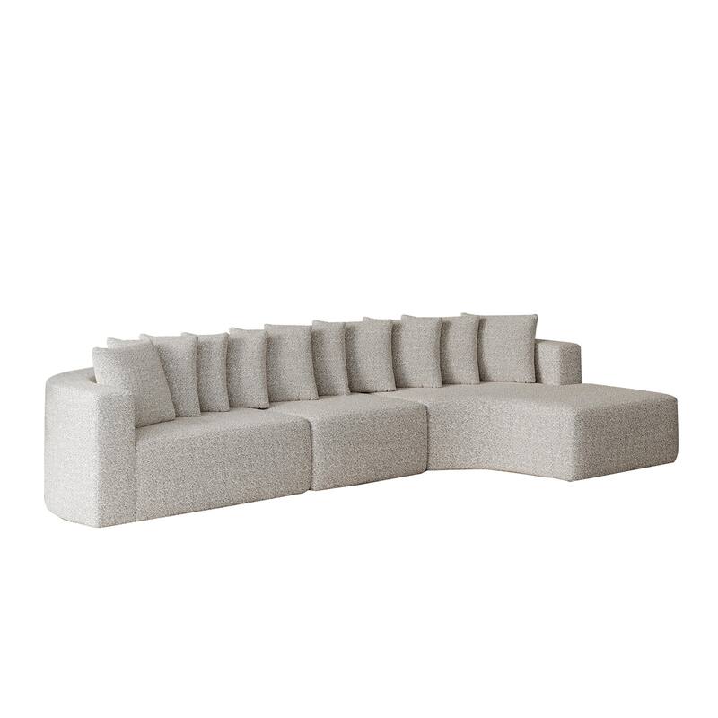 Living Room Chenille Corner Couch Curved Sectional Sofa with Chaise and 10 Pillows, Floor Standing Modular Compressed Sofa