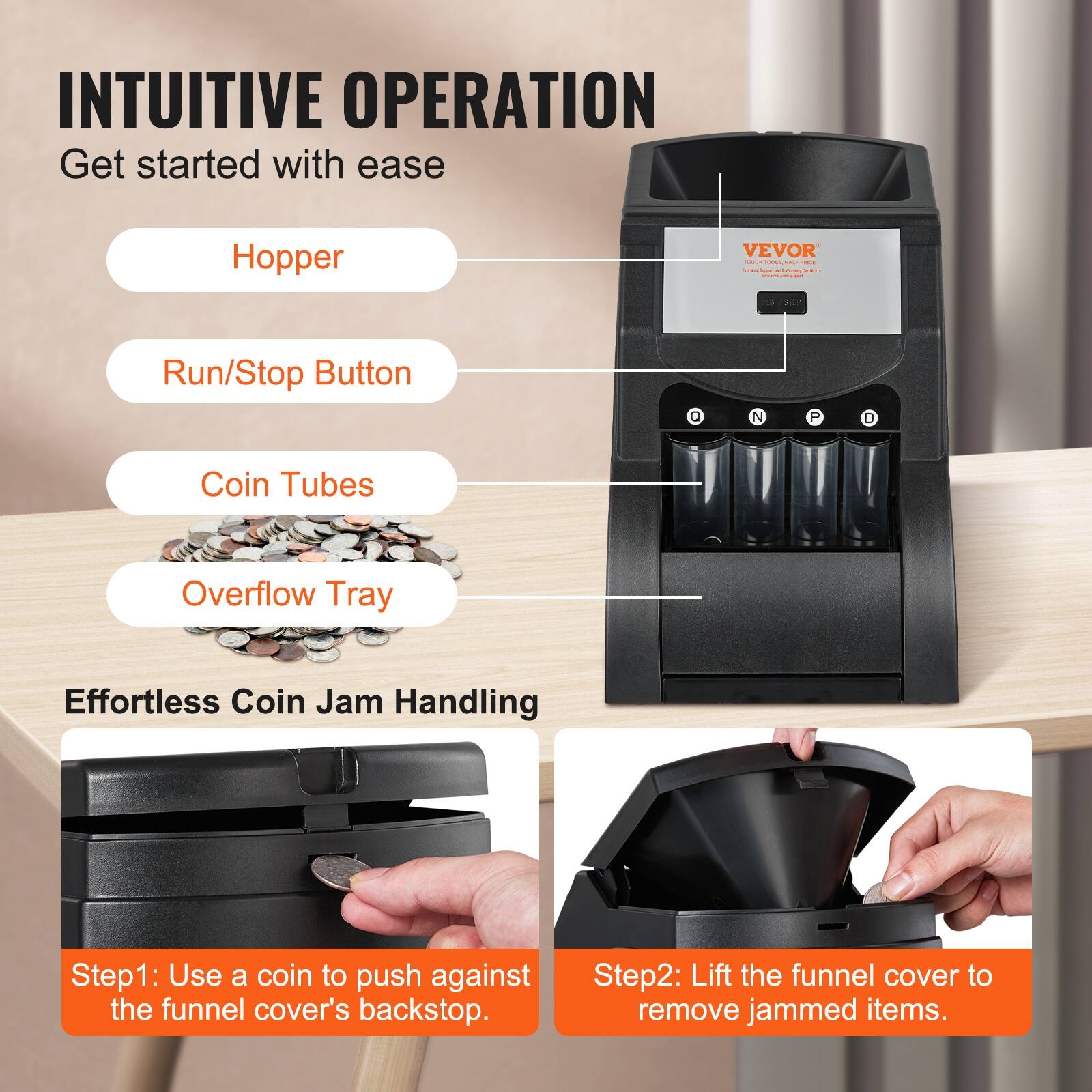 VEVOR USD Coin Sorter,Coin Sorter and Wrapper Machine Holds 200/2000 Coins, Black Bed Bath
