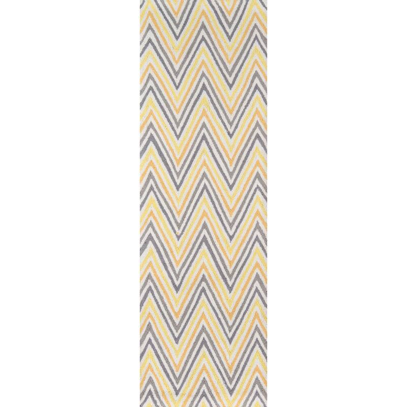 Momeni Geo Hand Hooked Polyester Contemporary Chevron Area Rug - 2'3" x 7'6" Runner - Gold - Runner/Rectangle
