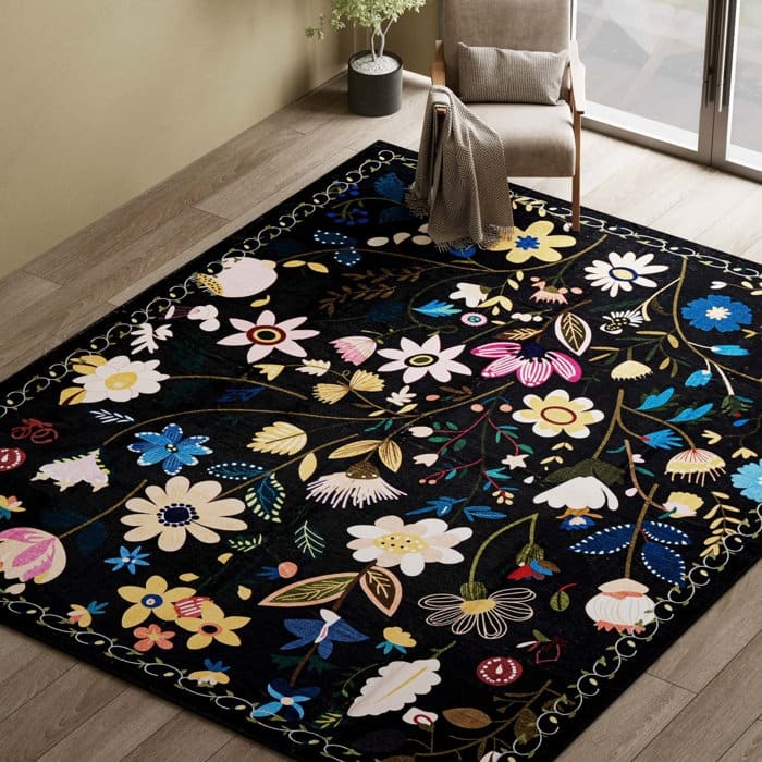 Nature Floral Non-Slip Machine Washable Colorful Modern Area Rug