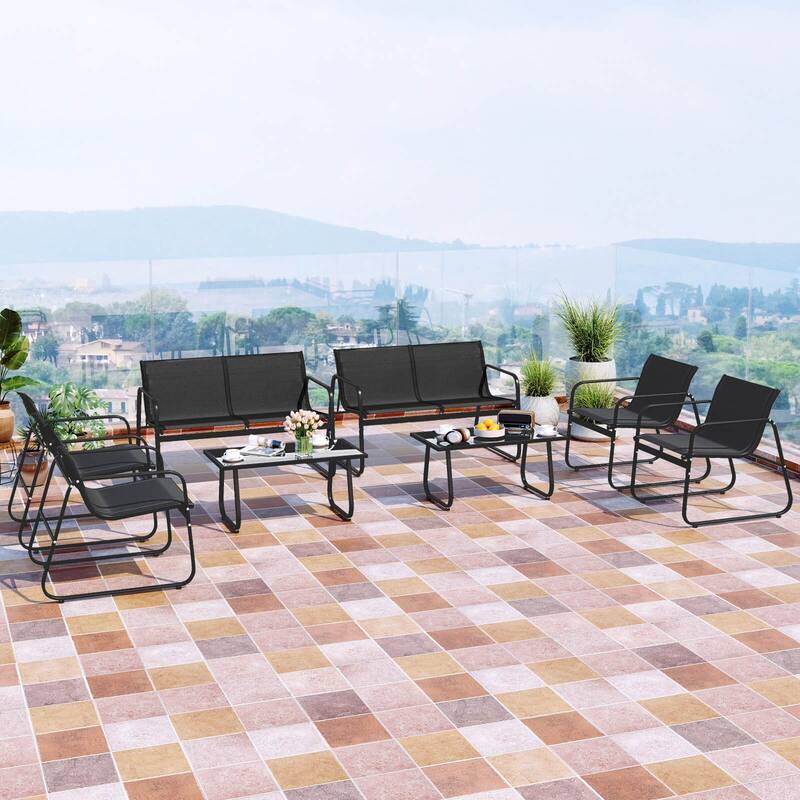 Costway 8 PCS Patio Furniture Set Fabric Lawn Chairs and Loveseat with - See Details - Black - See Details