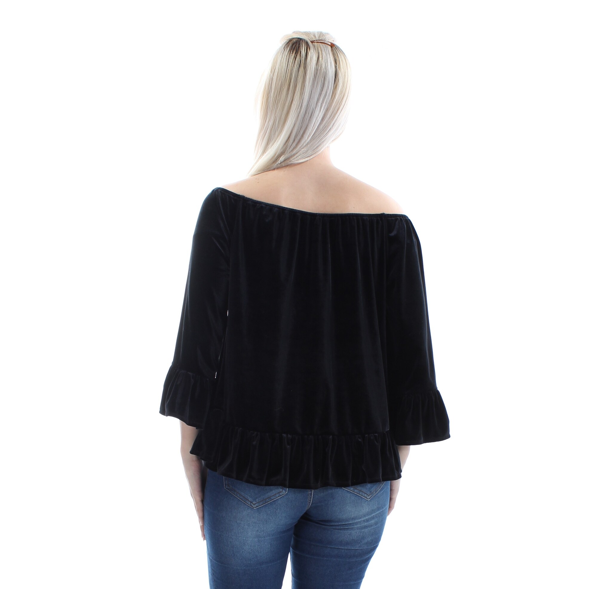 Shop Sanctuary Womens Black Velvet Long Sleeve Off Shoulder Top