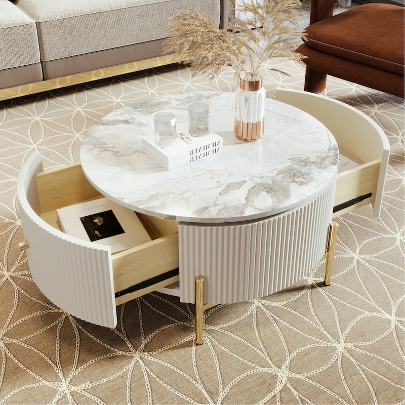 Modern Round Coffee Table with 2 large Drawers,Storage Accent Table ...