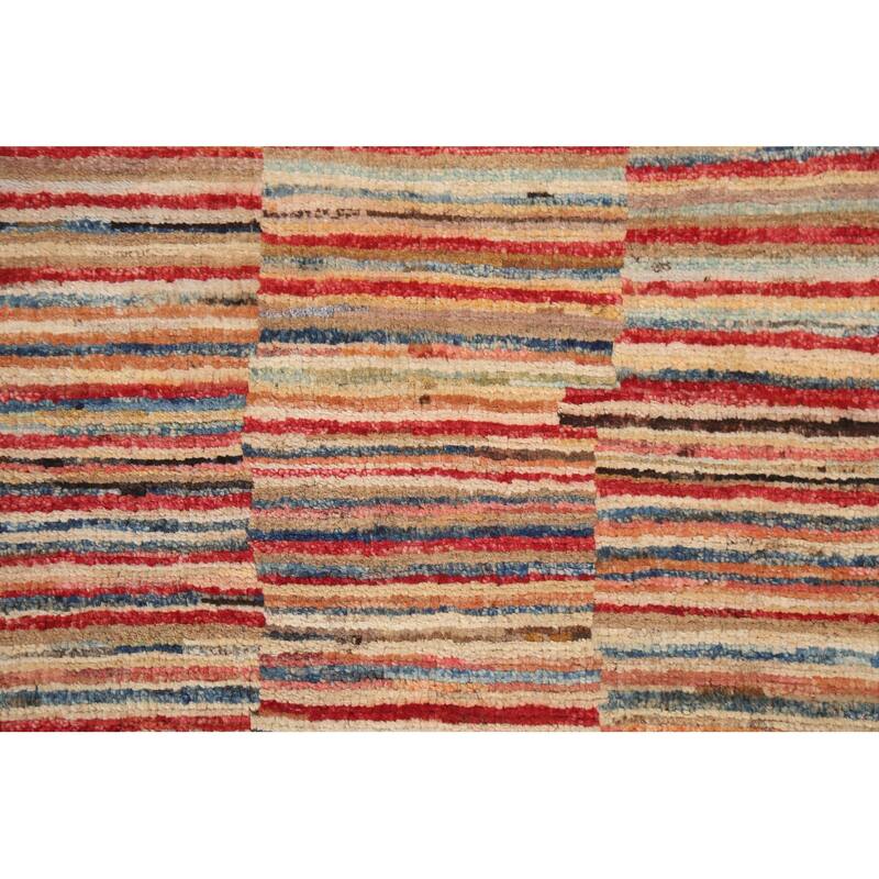 Striped Gabbeh Kashkoli Contemporary Area Rug Hand-knotted Wool Carpet - 2'8" x 3'11"