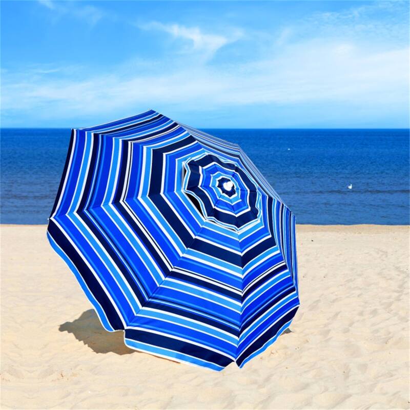 Large 7.2 ft Beach Umbrella with Adjustable Tilt and Sun Protection and Sturdy 8-Rib Frame - 7.2'Dia x 7.2'H