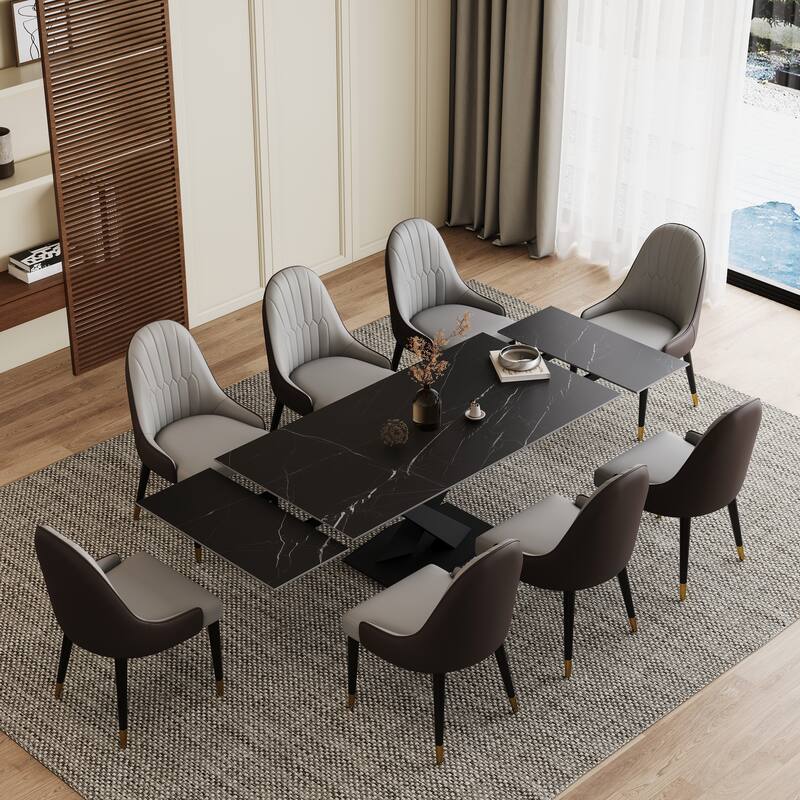 9 - Piece 94.48'' Extendable Sintered Stone Dining Table with 8 Chairs Dining Set