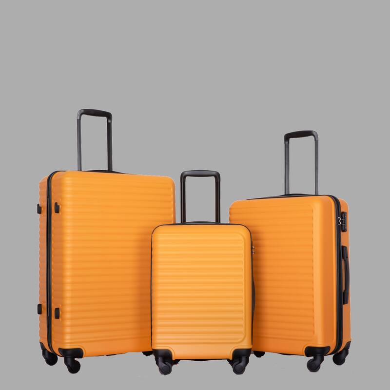 Durable 3-Piece ABS Luggage Set, Carry-On 20", Check-In 24" & 28" with Spinner Wheels - Orange