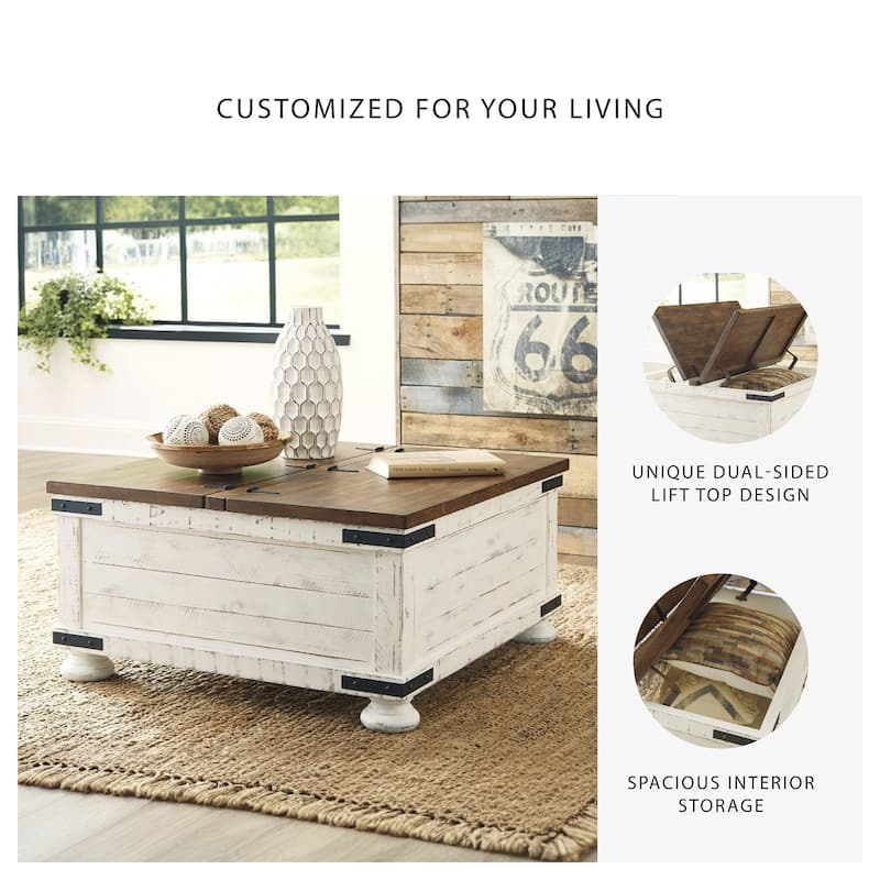 Signature Design by Ashley Wystfield Antiqued Ivory and Brown Pine Coffee Table