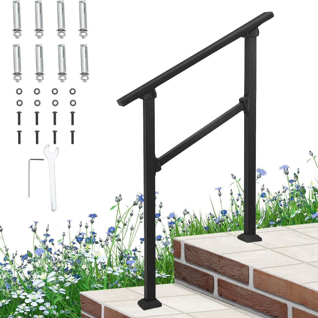 Outdoor Handrail for Steps, Wrought Iron Aluminum Handrails, Black Handrail Stair with Screw Kit