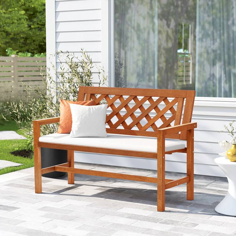 4Ft Solid Wood Outdoor Loveseat Park Bench, Porch Deck Garden Wooden Furniture